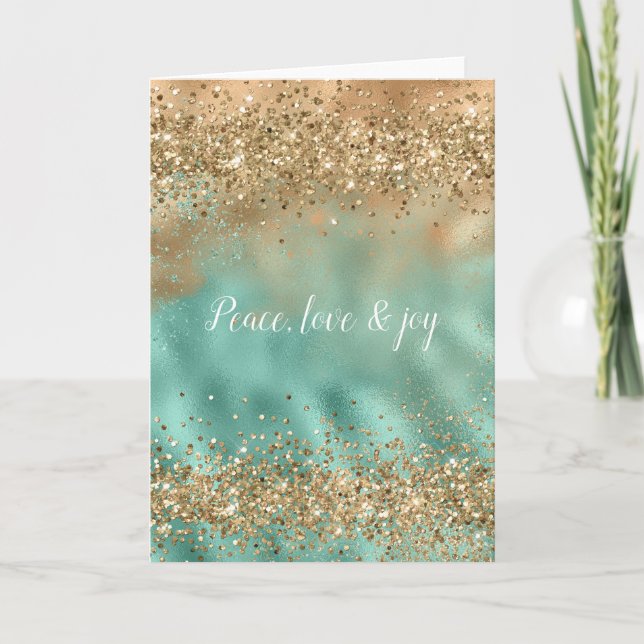 Aqua Gold Glitzer Confetti Karte (Vorderseite)
