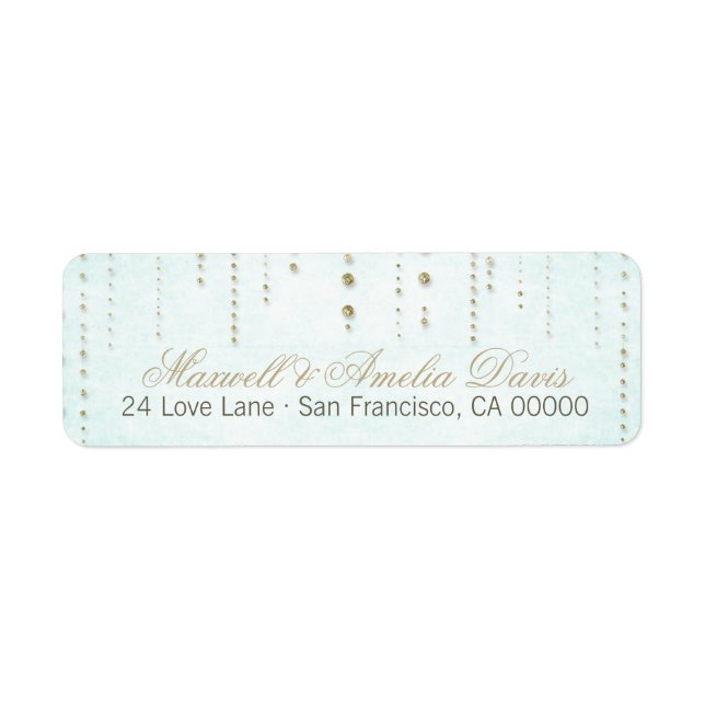 Aqua & Gold Glitzer Look Hochzeitadresse Labels (Vorne)