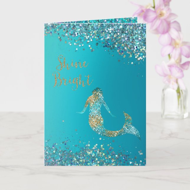 Aqua Gold Glitzer Sparkle Meerjungfrau Karte (Orchidee)
