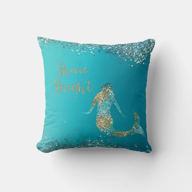 Aqua Gold Glitzer Sparkle Meerjungfrau  Kissen (Vorderseite)