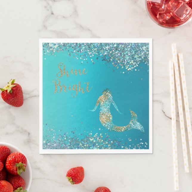 Aqua Gold Glitzer Sparkle Meerjungfrau Serviette (Beispiel)