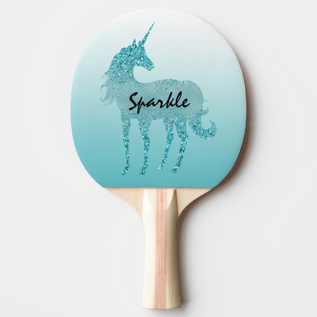 Aqua Gold Glitzer Unicorn Tischtennis Schläger (Vorderseite)