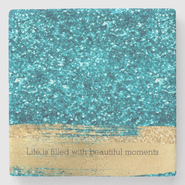 Aqua Gold Glitzy Glitzer (Meerjungfrau inspiriert) Steinuntersetzer (Vorderseite)