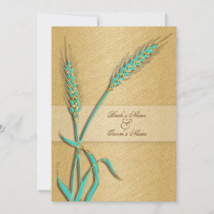 Aqua gold Hochzeitsweizen Blume Einladung