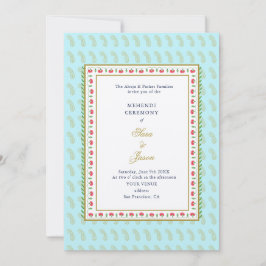 Aqua & Gold Indische Hochzeit Mehendi Einladung