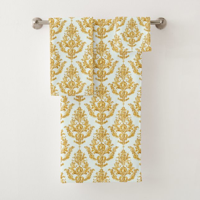 Aqua Gold Look Damask Badetuch Set (Insitu)