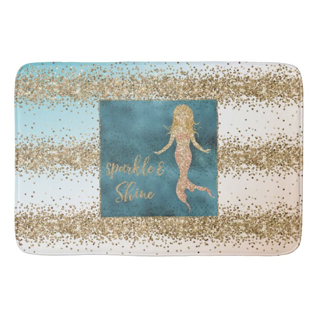 Aqua Gold Meerjungfrau Sparkle Glitzer Confetti Badematte (Vorderseite)