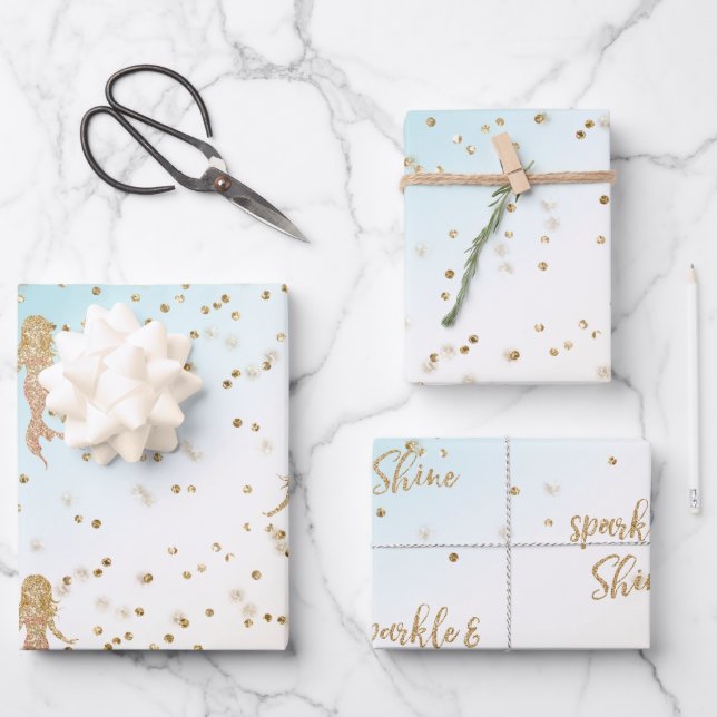 Aqua Gold Meerjungfrau Sparkle Glitzer Confetti Geschenkpapier Set (Vorderseite)