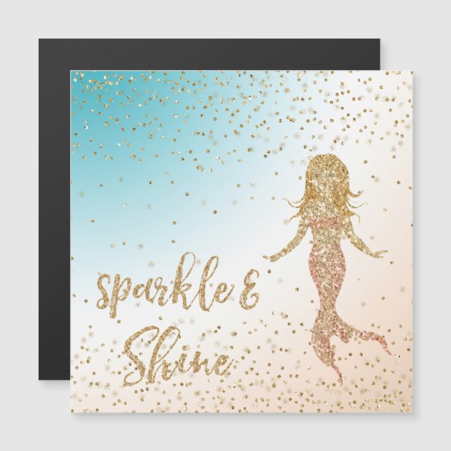 Aqua Gold Meerjungfrau Sparkle Glitzer Confetti Magnetkarte (Vorne/Hinten)