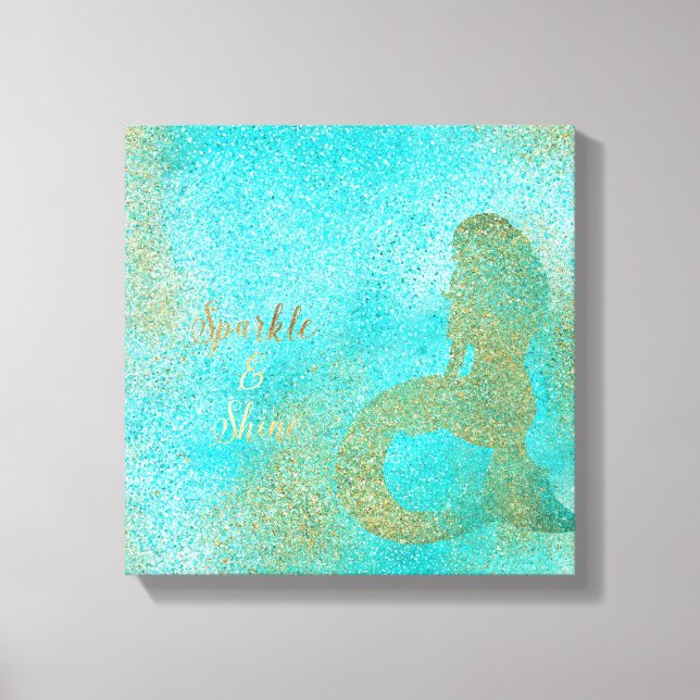 Aqua Gold Mermaid Sparkle Leinwanddruck (Vorderseite)