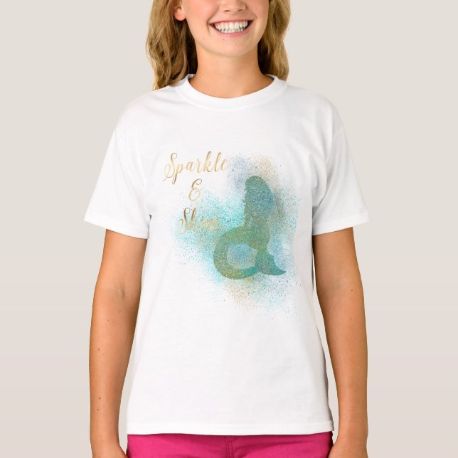 Aqua Gold Mermaid Sparkle T-Shirt (Vorderseite)