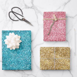 Aqua Gold Pink Glitz Glitzer Unicorle Sparkasse Geschenkpapier Set