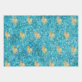 Aqua Gold Pink Glitzer Glam Einhorn Sparkasse   Geschenkpapier Set