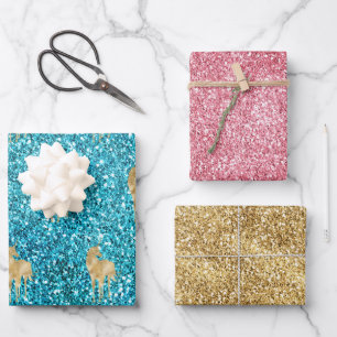 Aqua Gold Pink Glitzer Glam Einhorn Sparkasse Geschenkpapier Set