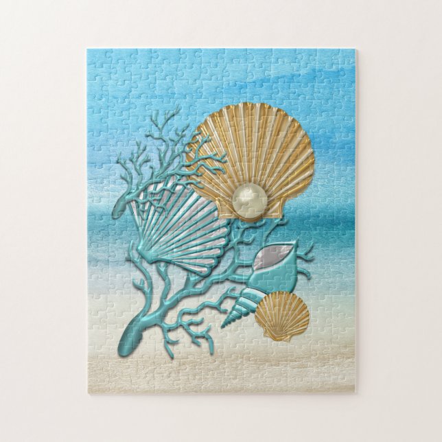 Aqua & Gold Seashells (Vertikal)