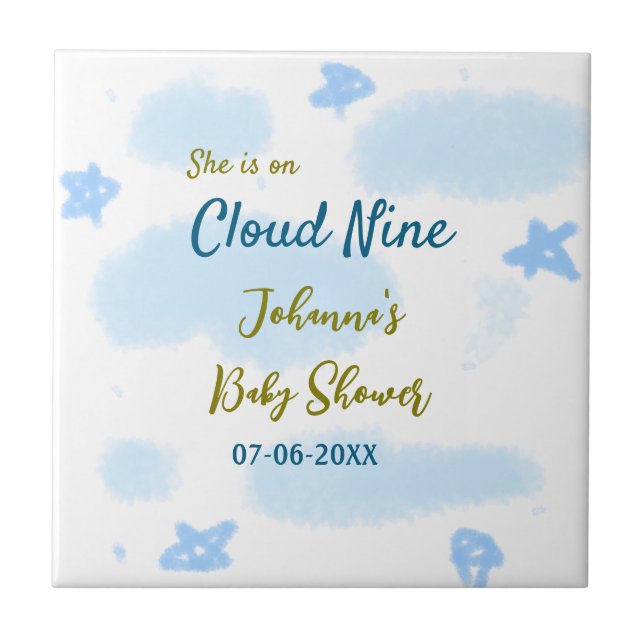 Aqua gold sie ist auf Wolke neun Baby Duschwolken Fliese (Vorderseite)