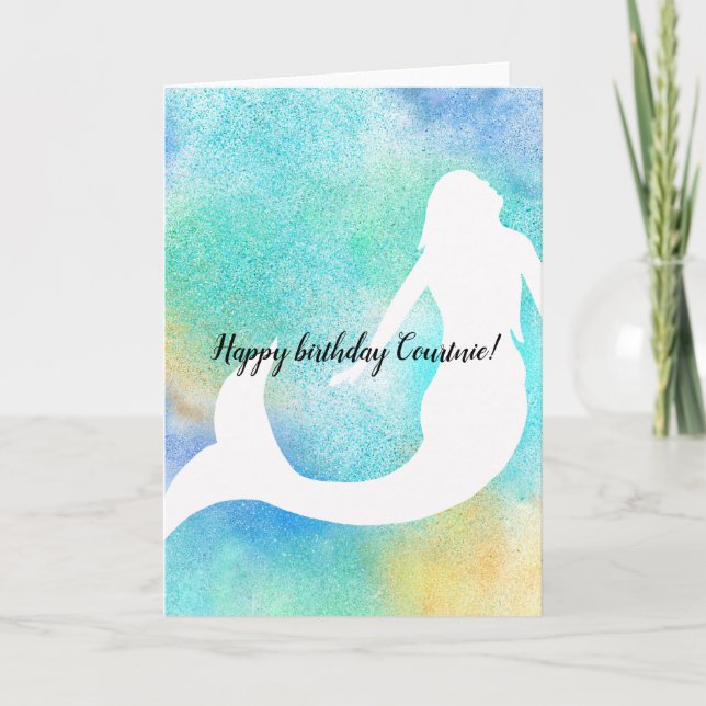 Aqua Gold Sparkle Mermaid Karte (Vorderseite)