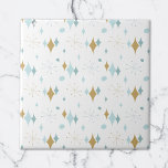 Aqua, Gold Sternexplosion Mitte Jahrhundert Muster Fliese<br><div class="desc">Dieses abstrakte Retro-Design verbindet Sternexplosion aus der Mitte des Jahrhunderts mit modernen Formen und reflektiert die Retro-Vintage Atmosphäre. Ideal für Menschen,  die das Retro und die Vintage Ästhetik Liebe.</div>