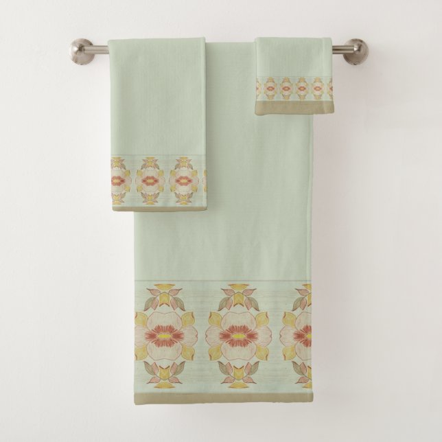 Aqua Gold und Brown Floral Badhandtuch Set (Insitu)