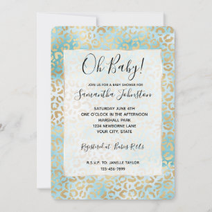 Aqua Gold White Leopard Print Einladung