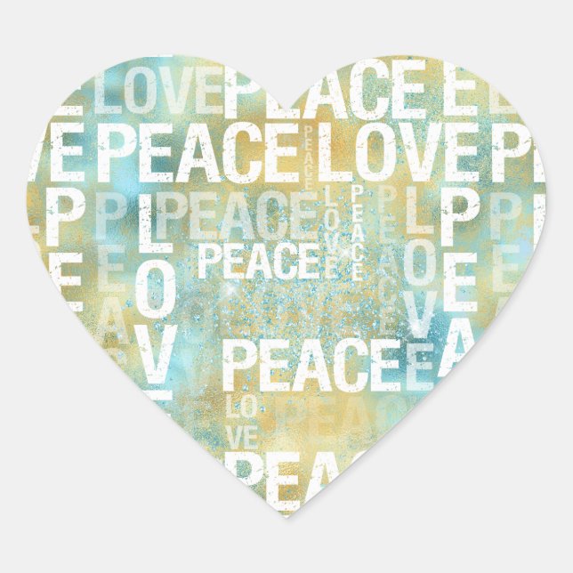 Aqua Gold White Peace Liebe Herz-Aufkleber (Vorderseite)