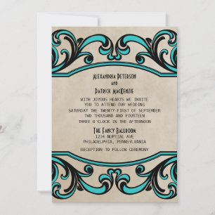 Aqua Gothic Wirbel Wedding Invite Einladung