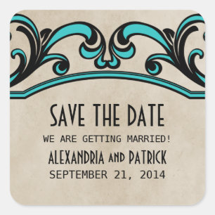 Aqua-Gothic-Wirbelmotive – Save-the-Date-Aufkleber Quadratischer Aufkleber