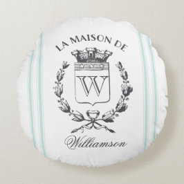 Aqua Grain Sack Custom Family Crest Coussin rond