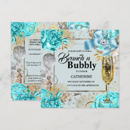 Aqua grau Rose Shabby Chic Bubbly Glitzer Einladung