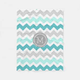 Aqua-graue Zickzack Muster-Monogramm-Decke Fleecedecke
