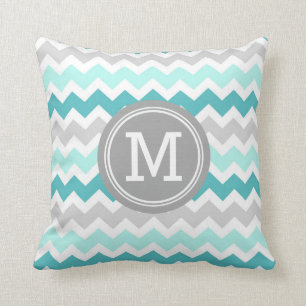 Aqua-graues Zickzack Monogramm-dekoratives Kissen
