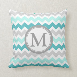 Aqua-graues Zickzack Monogramm-dekoratives Kissen