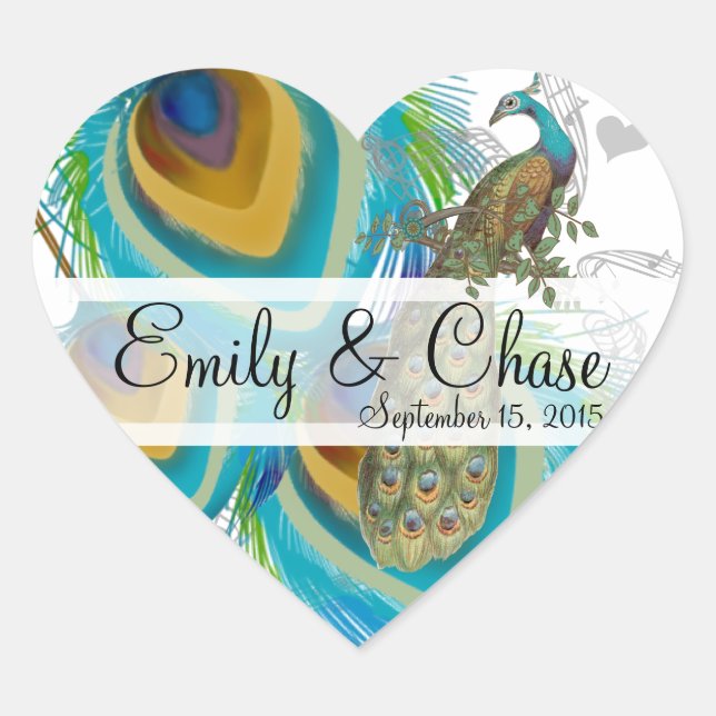 Aqua Gray 3 Peacock Feathers Wedding Sticker (Vorderseite)