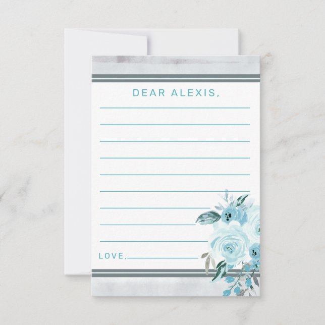 Aqua Gray & Blue Floral Baby Shower Time Kapsel Mitteilungskarte (Vorderseite)