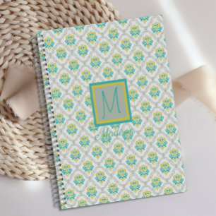 Aqua Gray Chartreuse Trendy Monogram Planer