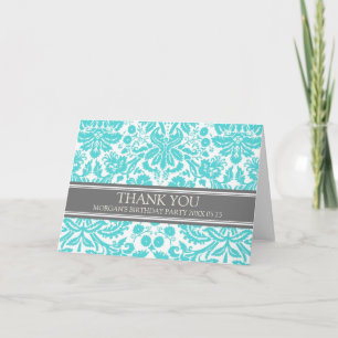 Aqua Gray Damask Geburtstagsparty Dankeschön-Karte Dankeskarte