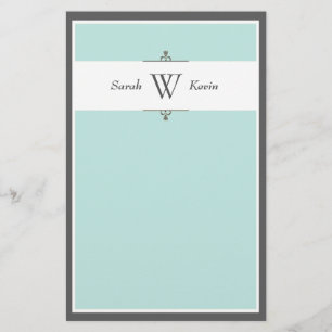 Aqua & Gray Monogram Briefpapier