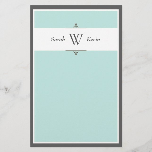 Aqua & Gray Monogram Briefpapier (Vorderseite)