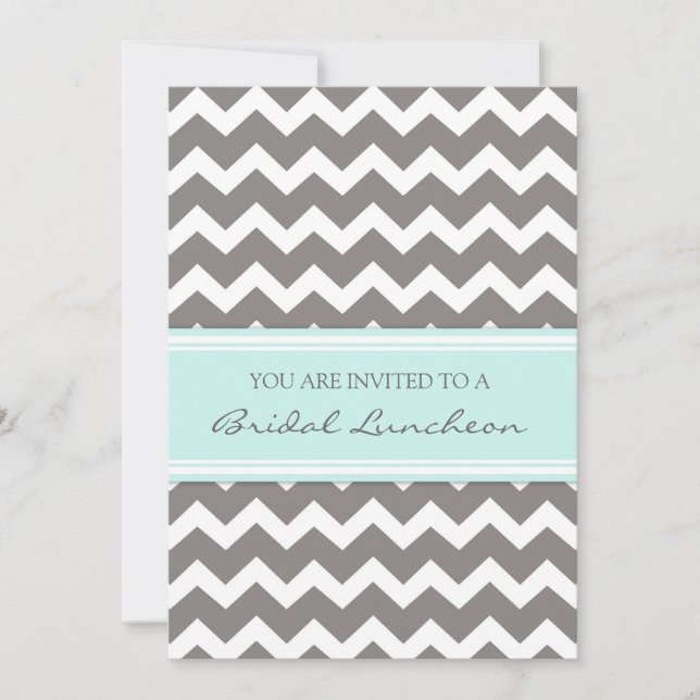 Aqua Gray Zickzack Bridal Lunch Einladung Karte (Vorderseite)