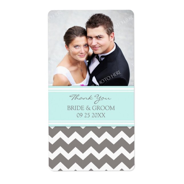 Aqua Gray Zickzack Foto Wedding Labels (Vorne)
