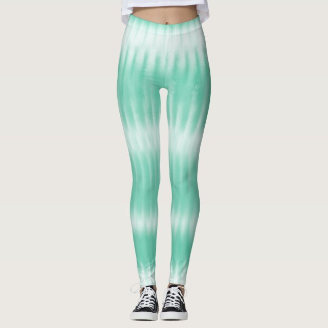 Aqua Green Gefärbte Krawatte Leggings (Vorderseite)