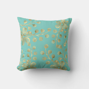 AQUA GREEN & GOLD BOTANISCHES DOPPELKissen Kissen