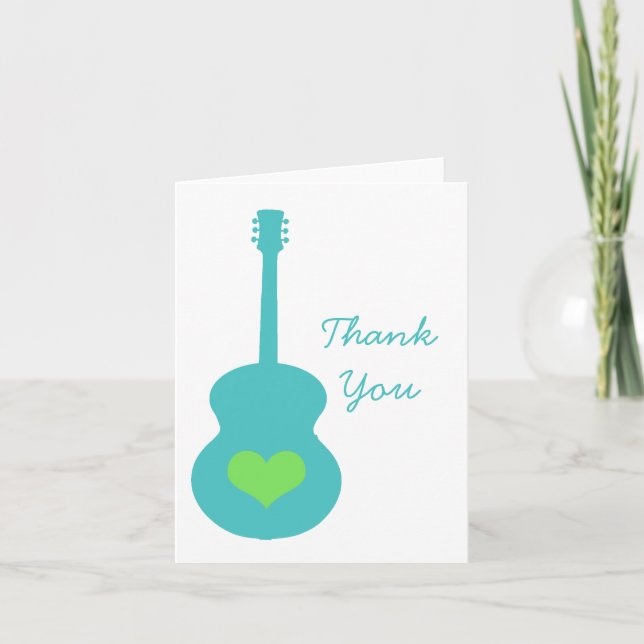 Aqua/Green Guitar Heart Carte de remerciements (Devant)