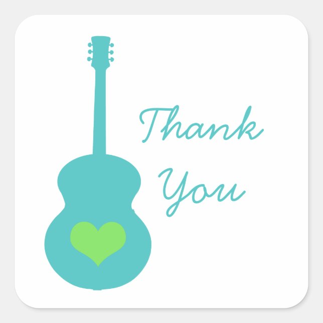 Aqua/Green Guitar Heart Danke Stickers (Vorderseite)