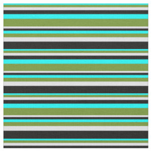 Aqua, Green, Lavendel und Schwarz Streifen Muster Stoff