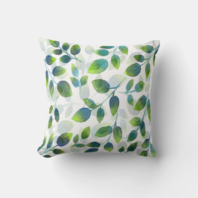 Aqua Green Leaf Muster Pillow Kissen (Vorderseite)