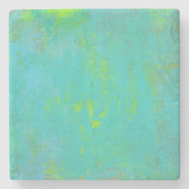 Aqua Green, Limon und Braun Ochre Grunge Abstrakt Steinuntersetzer (Vorderseite)
