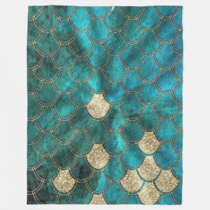 Aqua green Mermaidskales mit goldenem Glitzer Fleecedecke