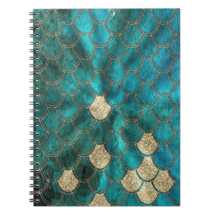 Aqua green Mermaidskales mit goldenem Glitzer Notizblock