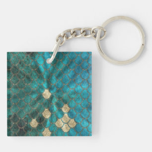 Aqua green Mermaidskales mit goldenem Glitzer Schlüsselanhänger